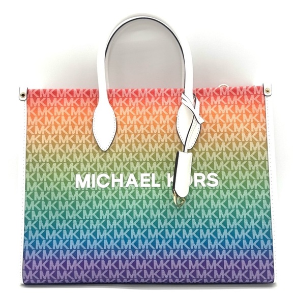 Michael Kors Mirella Medium Rainbow Logo Tote Bag Rainbow - Picture 1 of 10
